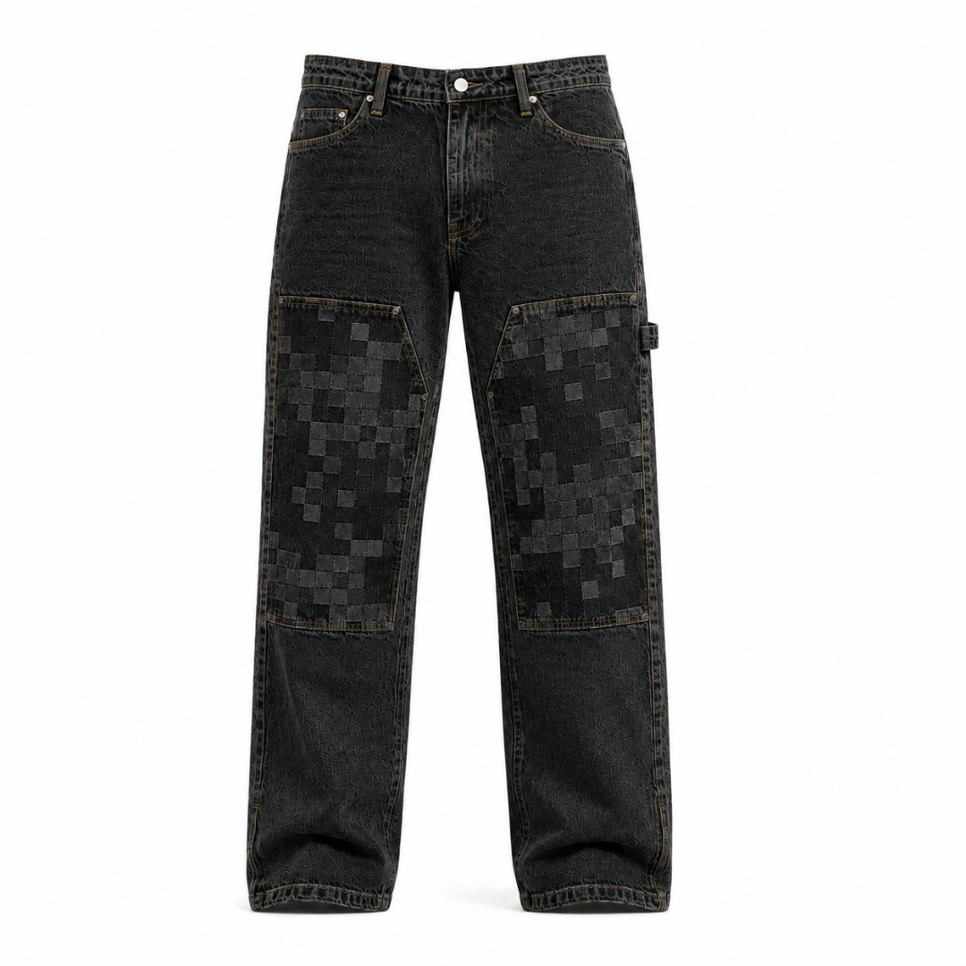 the checkered straight leg carpenta’ jeans - black No Sauce