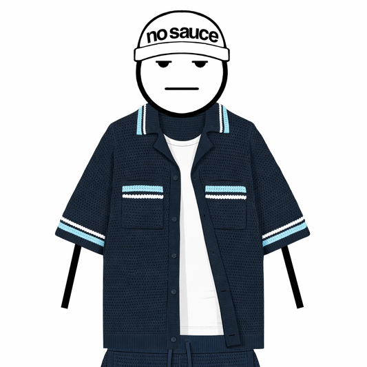 the crochet-knit stripe shirt - navy No Sauce