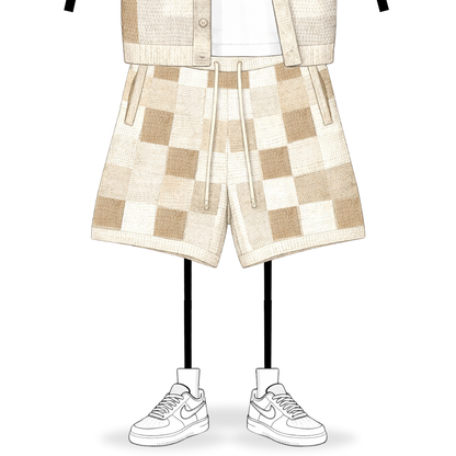 the crochet-knit checkered shorts - crème no sauce