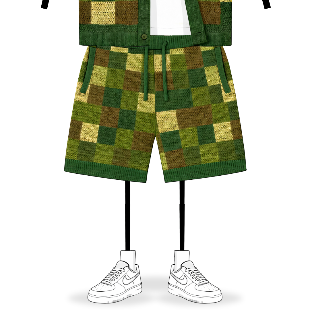 the crochet-knit checkered shorts - camo no sauce