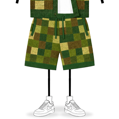 the crochet-knit checkered shorts - camo no sauce