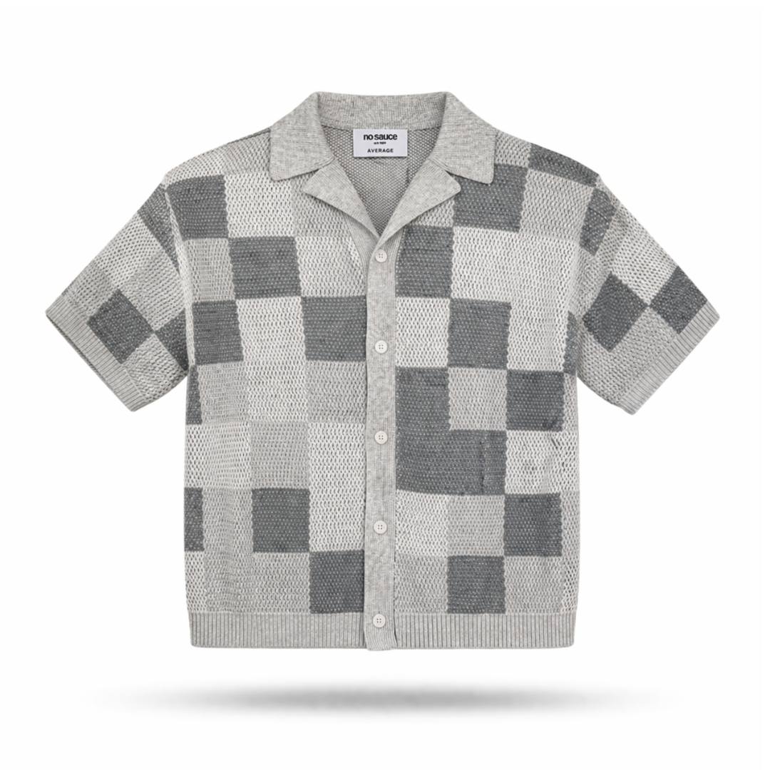 the crochet-knit checkered shirt - grey no sauce