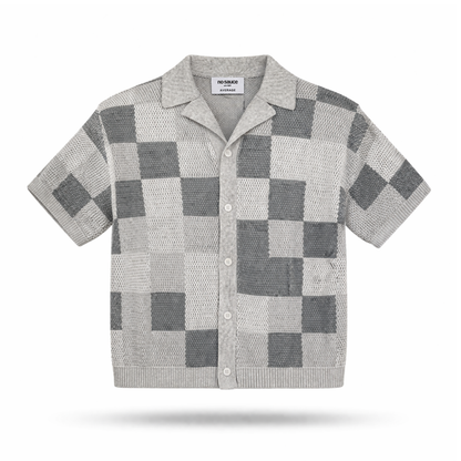 the crochet-knit checkered shirt - grey no sauce