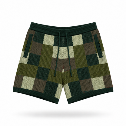 the crochet-knit checkered shorts - camo no sauce