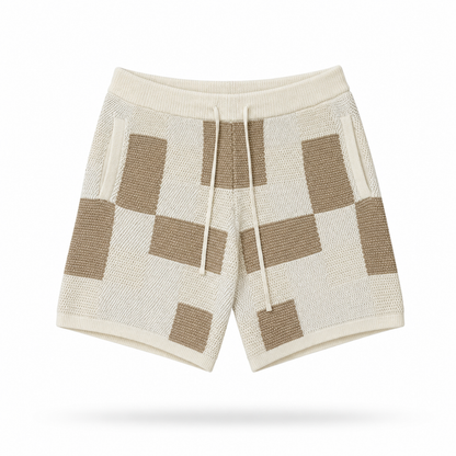 the crochet-knit checkered shorts - crème no sauce