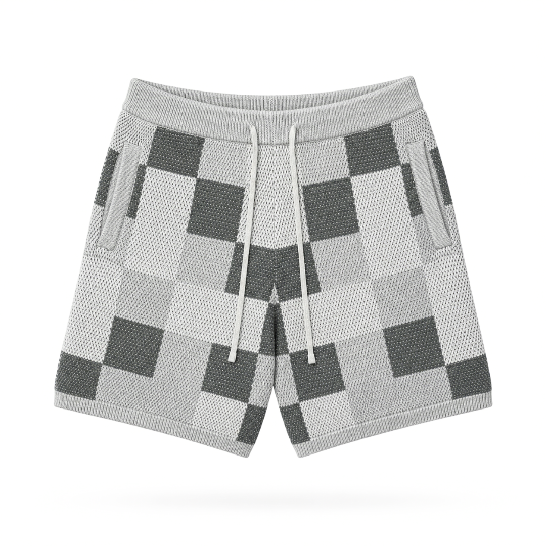 the crochet-knit checkered shorts - grey no sauce