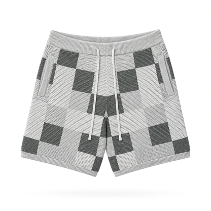 the crochet-knit checkered shorts - grey no sauce