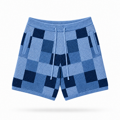 the crochet-knit checkered shorts - blue No Sauce