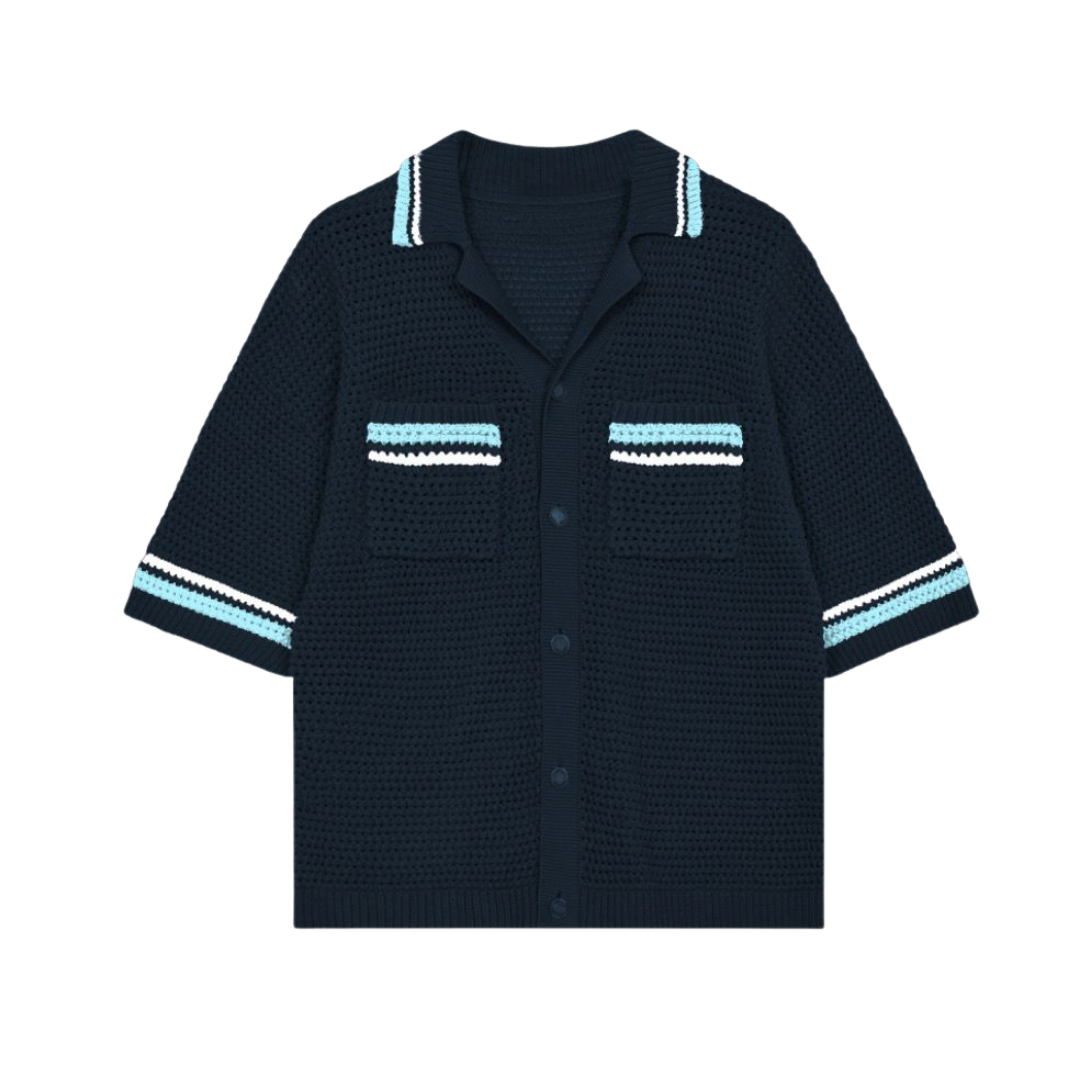 the crochet-knit striped shirt - navy No Sauce