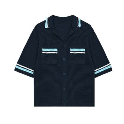 the crochet-knit striped shirt - navy No Sauce