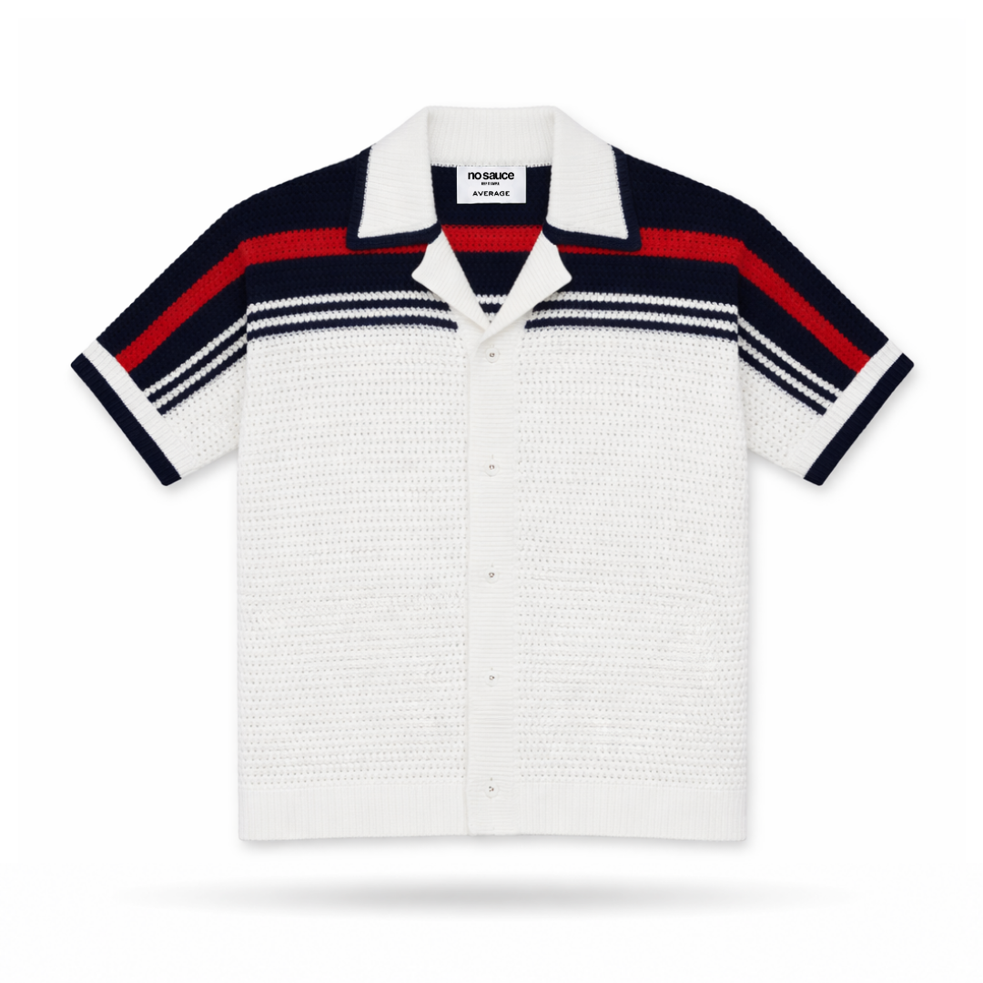 the crochet-knit striped shirt - français white no sauce