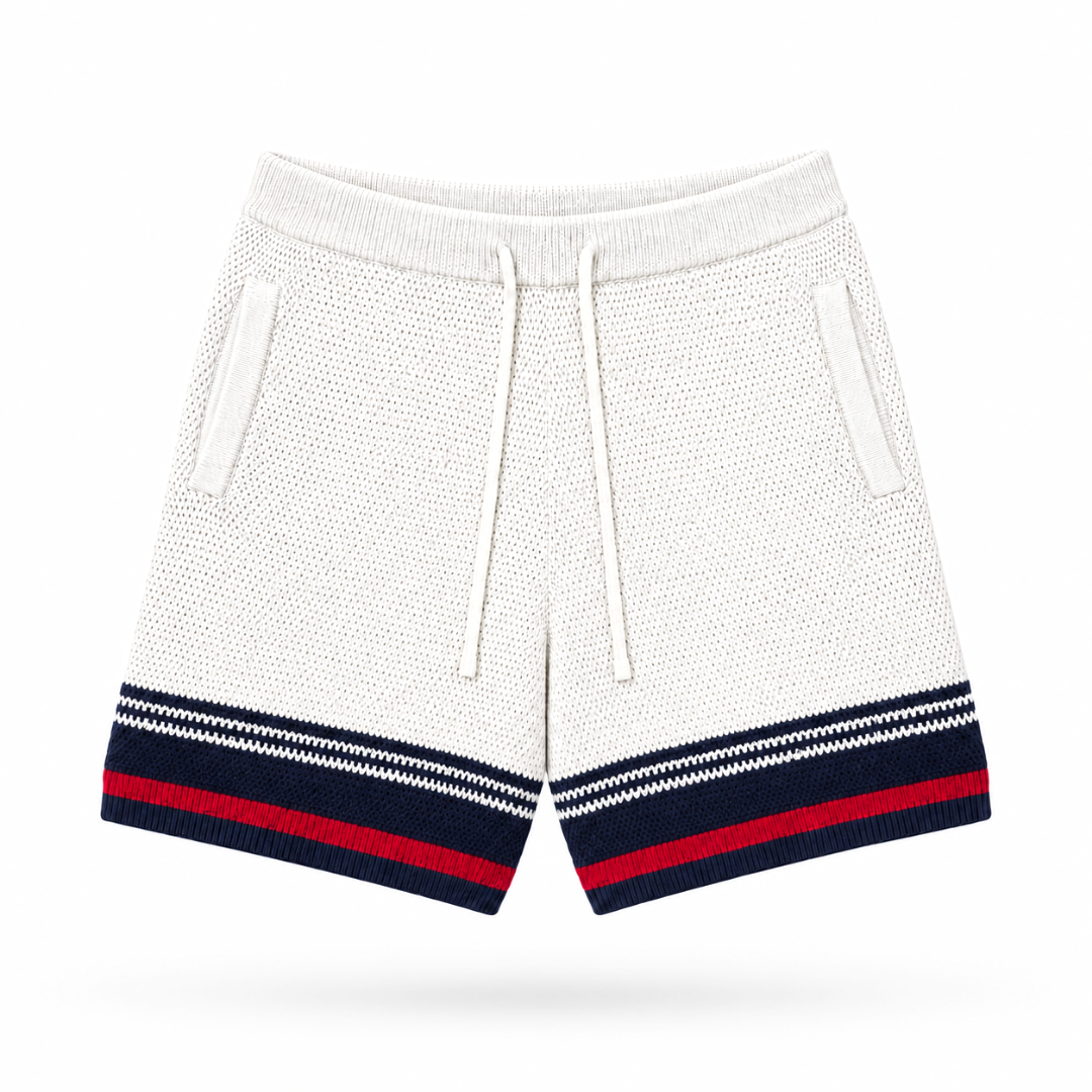 the crochet-knit striped shorts - français white no sauce