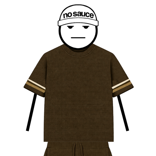 the crochet-knit stripe T-Shirt - mocha brown no sauce
