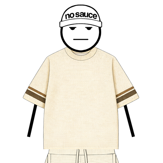 the crochet-knit stripe T-Shirt - creme no sauce