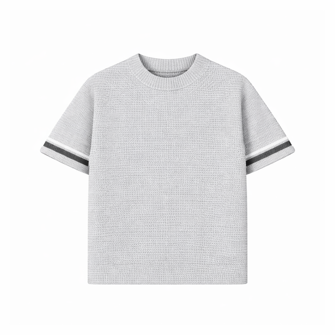 the crochet-knit stripe T-Shirt - grey no sauce