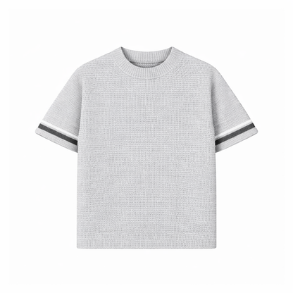 the crochet-knit stripe T-Shirt - grey no sauce