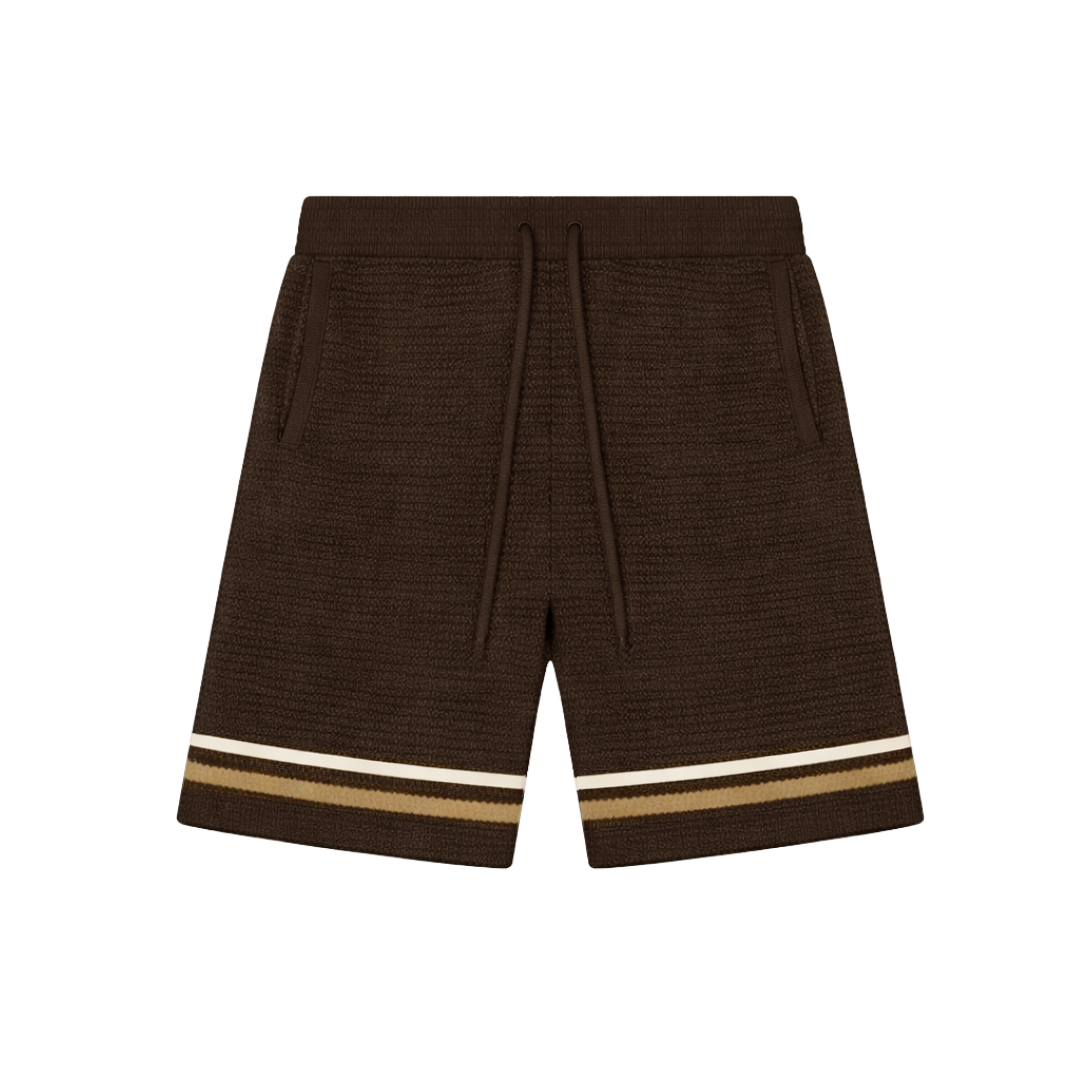 the crochet-knit stripe shorts - mocha brown no sauce