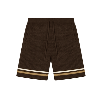 the crochet-knit stripe shorts - mocha brown no sauce
