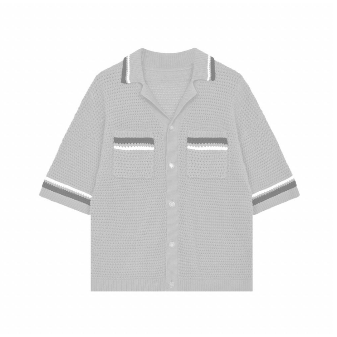 the crochet-knit stripe Shirt - grey no sauce