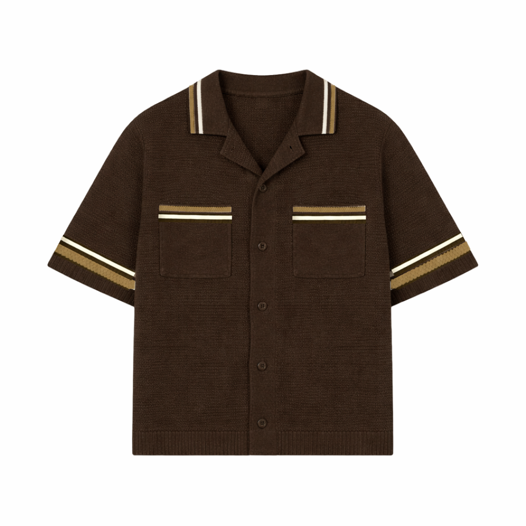the crochet-knit stripe Shirt - mocha brown no sauce