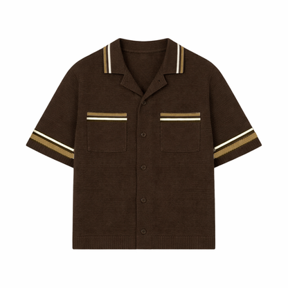 the crochet-knit stripe Shirt - mocha brown no sauce