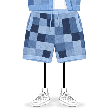 the crochet-knit checkered shorts - blue No Sauce