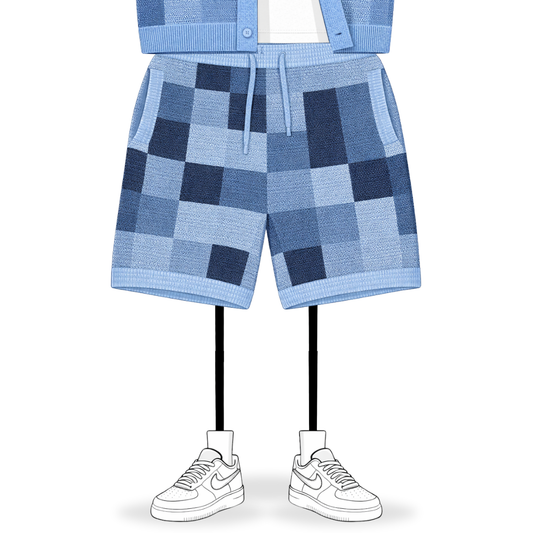 the crochet-knit checkered shorts - blue No Sauce