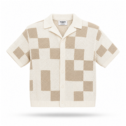 the crochet-knit checkered shirt - crème no sauce