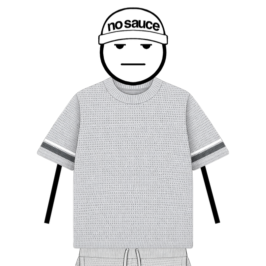 the crochet-knit stripe T-Shirt - grey no sauce
