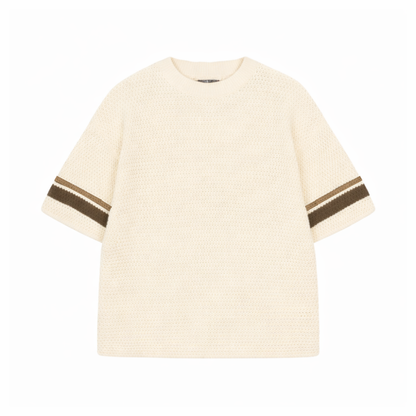 the crochet-knit stripe T-Shirt - creme no sauce