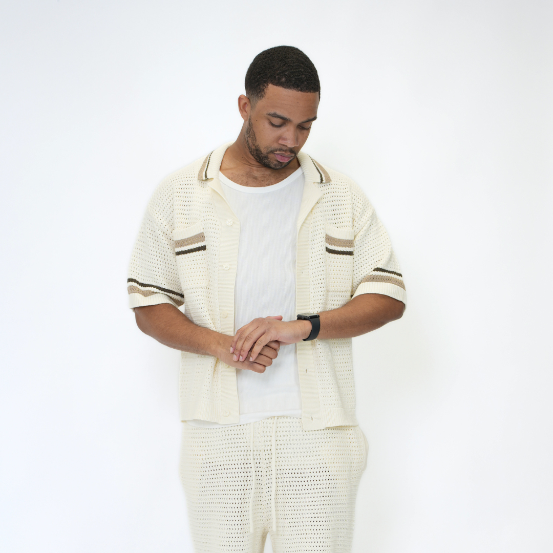 the crochet-knit striped shirt - crème no sauce