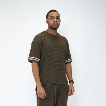 the crochet-knit striped tee - brown no sauce