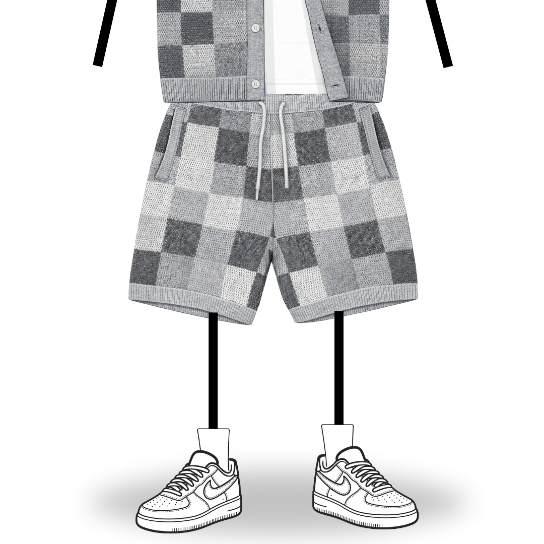 the crochet-knit checkered shorts - grey no sauce