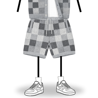the crochet-knit checkered shorts - grey no sauce