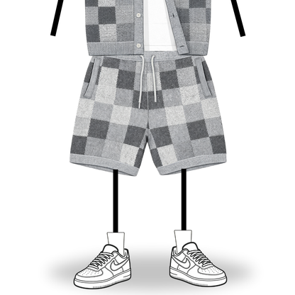 the crochet-knit checkered shorts - grey no sauce
