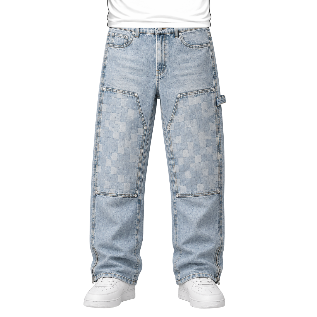the checkered straight leg carpenta’ jeans - light blue No Sauce